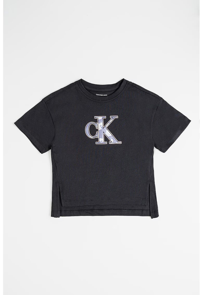 Calvin Klein Tricou cu decolteu la baza gatului si imprimeu logo - Negru/Roz/Violet pruna