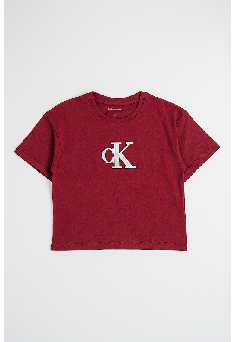Calvin Klein Tricou cu decolteu la baza gatului si imprimeu logo - Visiniu