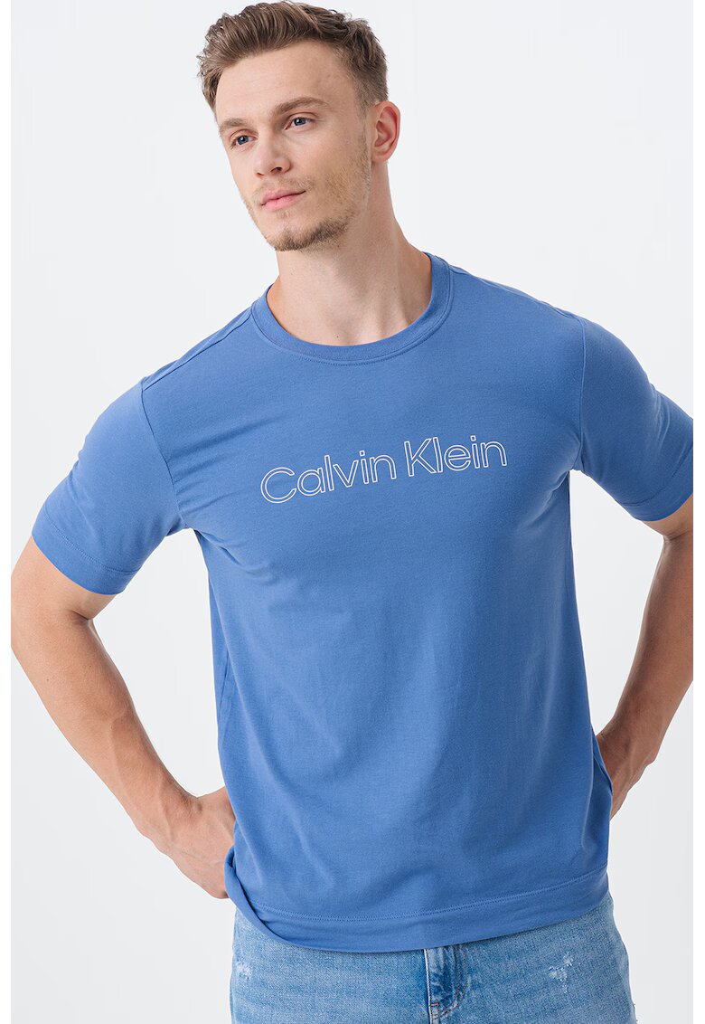 Calvin Klein Tricou cu logo pentru antrenament - Albastru pastel/Alb optic