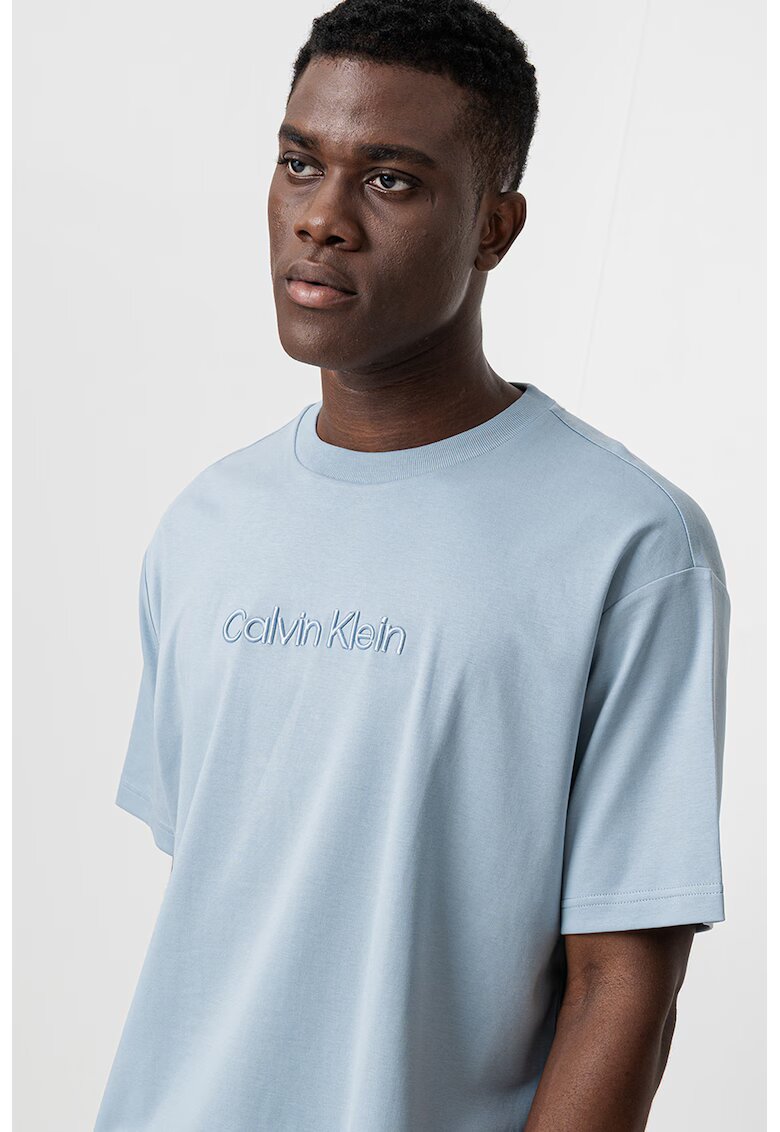 Calvin Klein Tricou cu maneci cazute si decolteu la baza gatului - Albastru prafuit