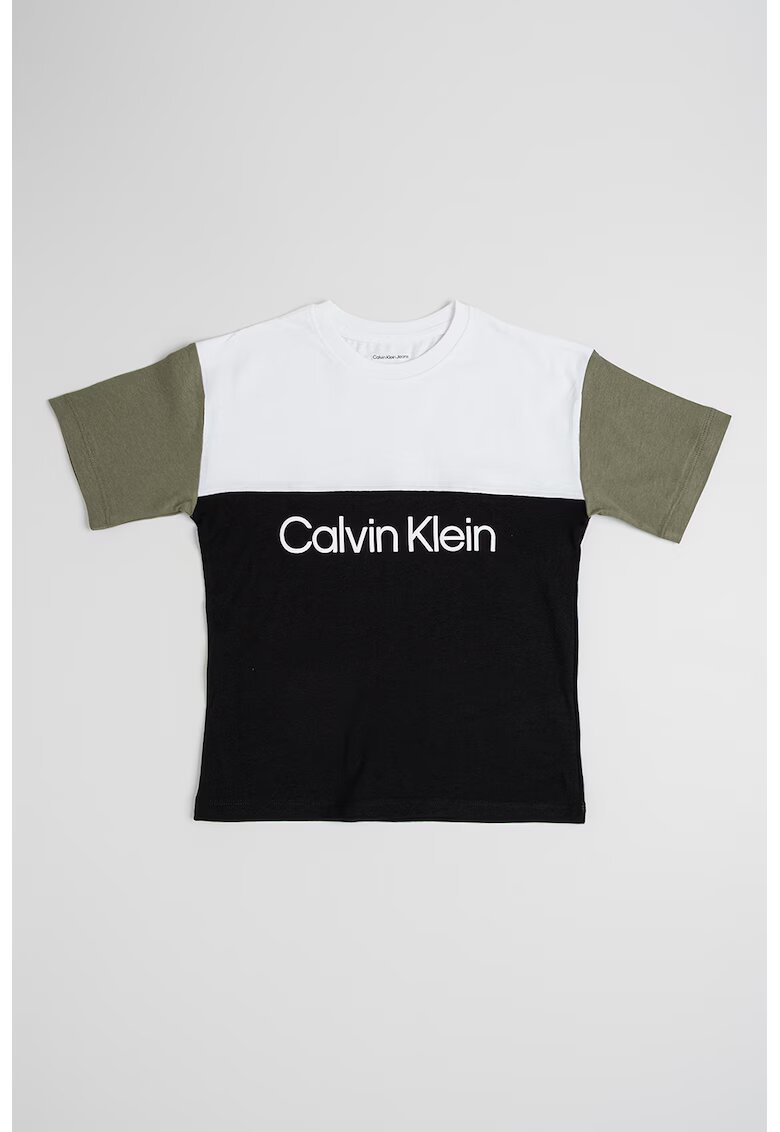Calvin Klein Tricou cu model colorblock si imprimeu logo - Negru stins/Alb optic