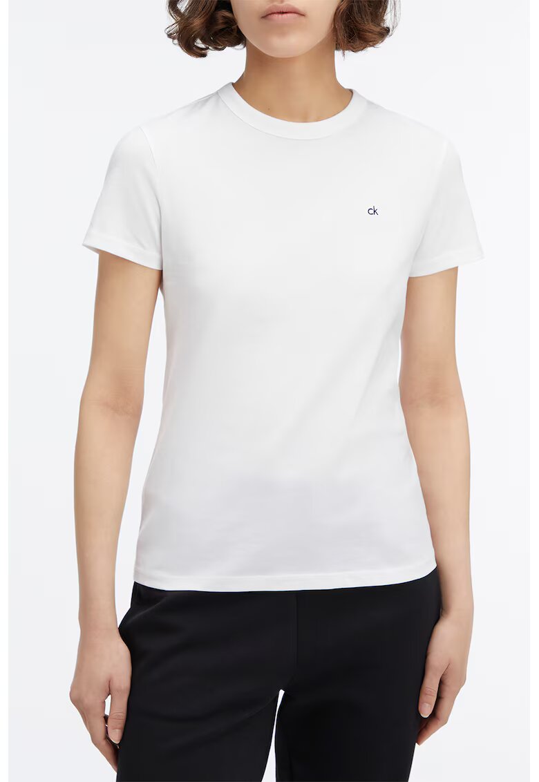 Calvin Klein Tricou de bumbac cu logo discret - Alb optic