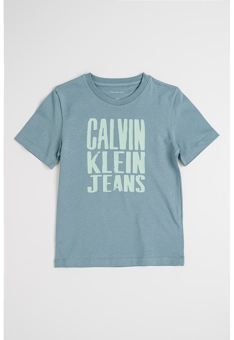 Calvin Klein Tricou de bumbac cu logo supradimensionat - Albastru prafuit