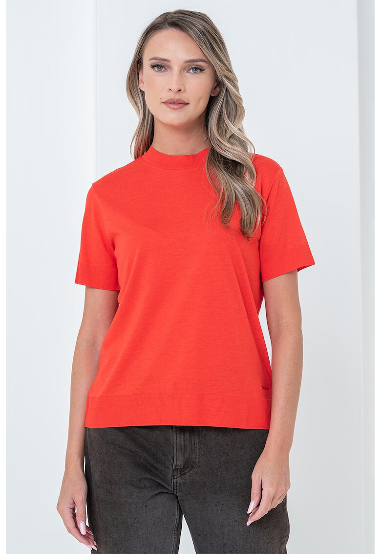 Calvin Klein Tricou din amestec de lyocell cu decolteu la baza gatului - Rosu