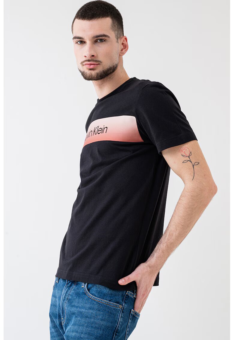 Calvin Klein Tricou din bumbac cu decolteu la baza gatului - Negru