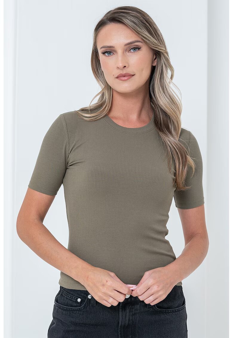 Calvin Klein Tricou elastic din amestec de modal - Kaki