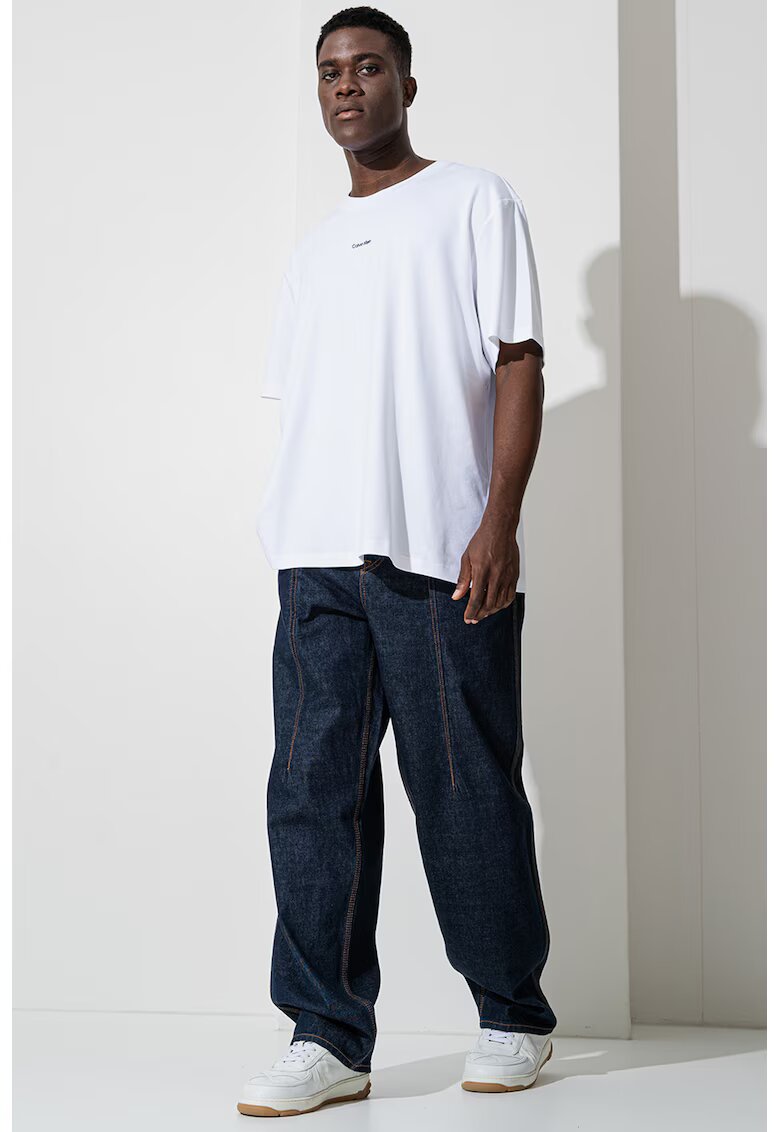 Calvin Klein Tricou lejer din bumbac pique - Negru stins/Alb optic