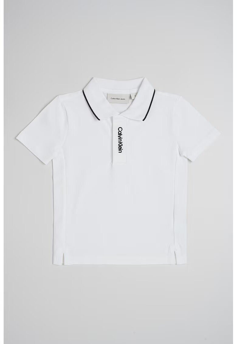 Calvin Klein Tricou polo cu logo brodat - Negru stins/Alb optic