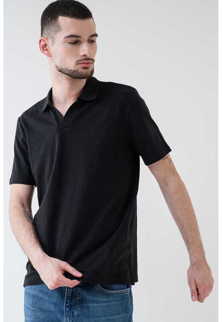 Calvin Klein Tricou polo din amestec de bumbac de bumbac organic - Negru