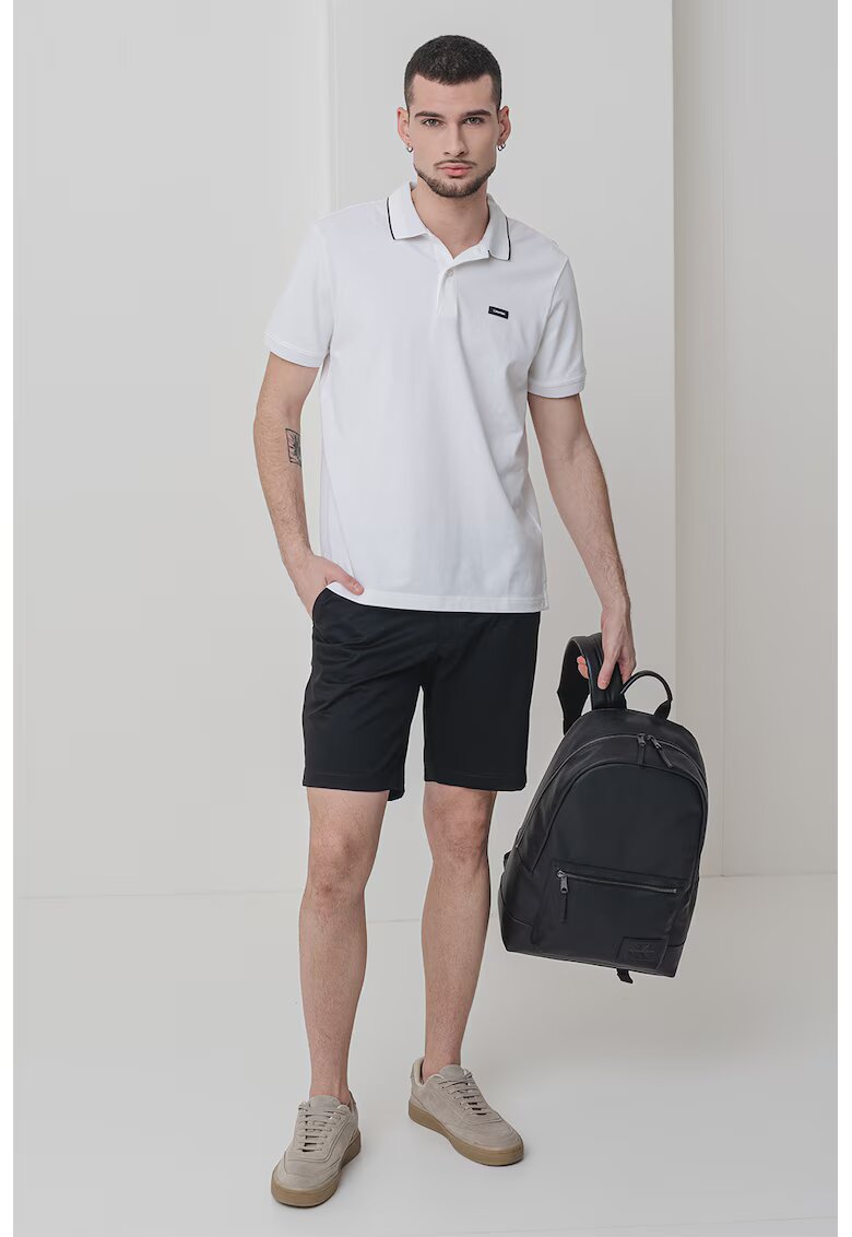 Calvin Klein Tricou polo din amestec de bumbac organic cu logo discret - Negru/Alb optic