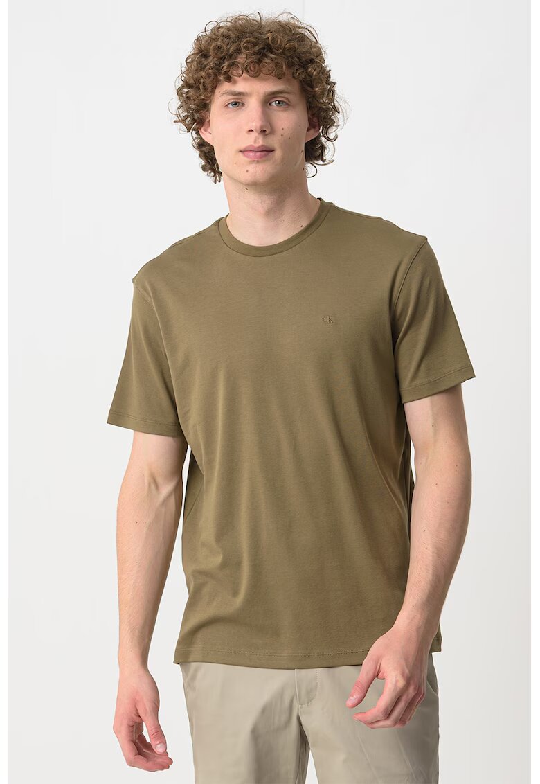 Calvin Klein Tricou regular fit cu decolteu la baza gatului - Kaki inchis