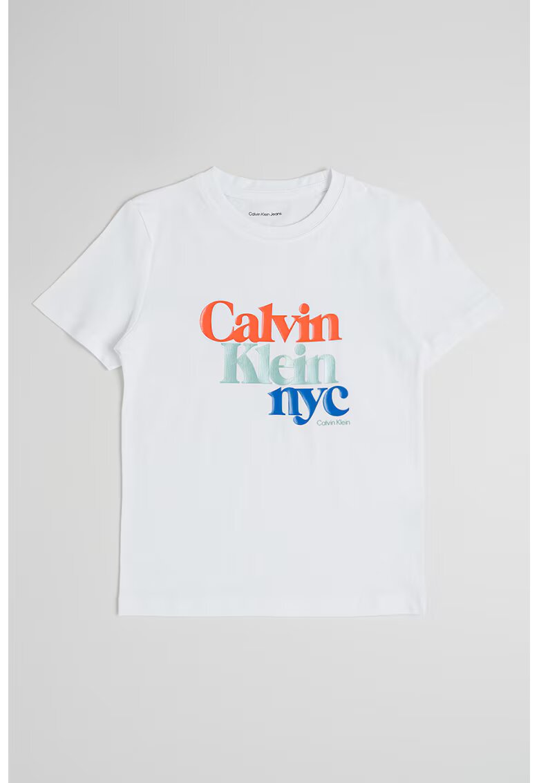 Calvin Klein Tricou regular fit cu imprimeu logo - Portocaliu mandarina/Alb optic/Verde aquamarin