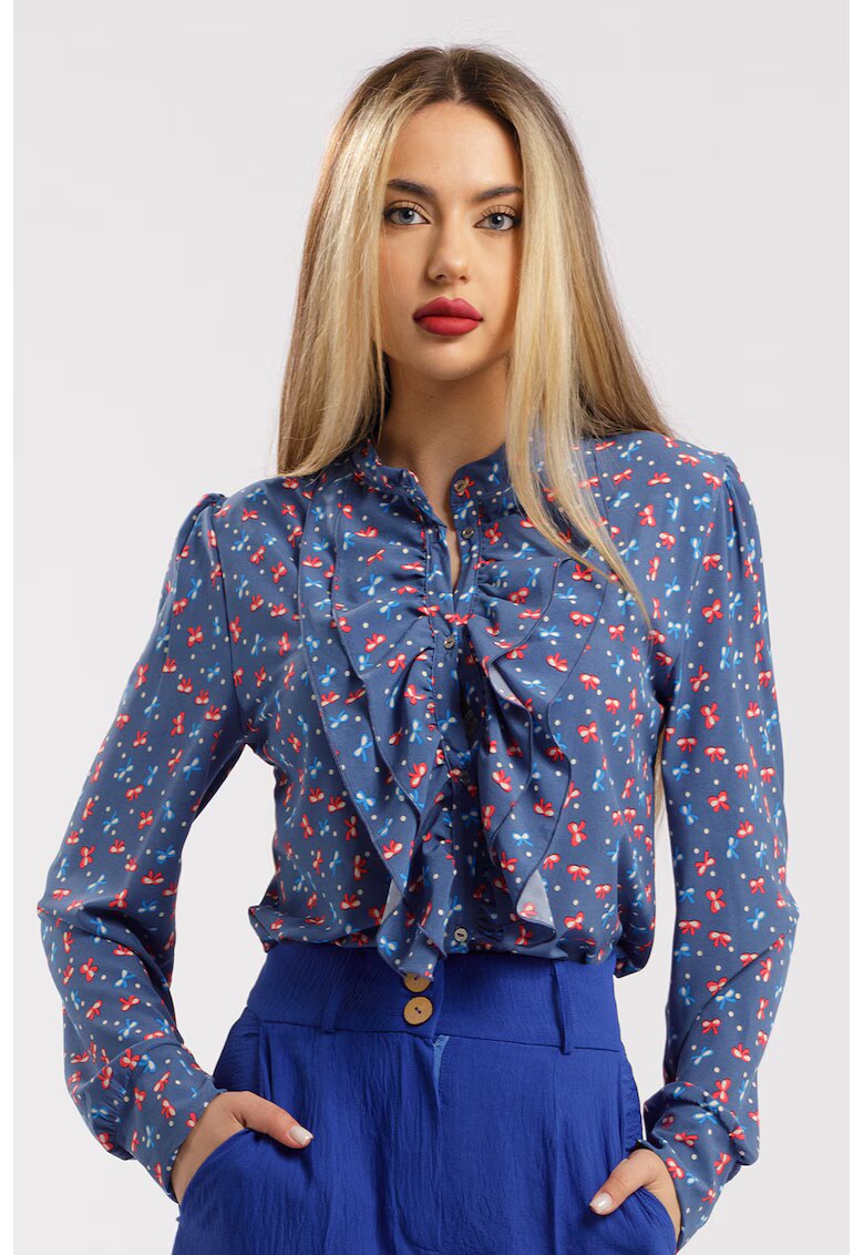 CAMISSI Camasa cu aplicatii cu volane si model - Rosu/Bleumarin