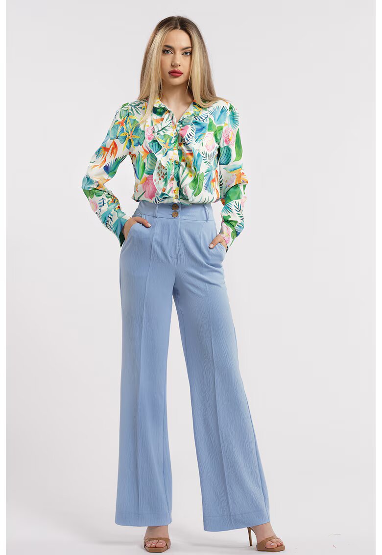 CAMISSI Pantaloni drepti cu talie inalta - Albastru azur