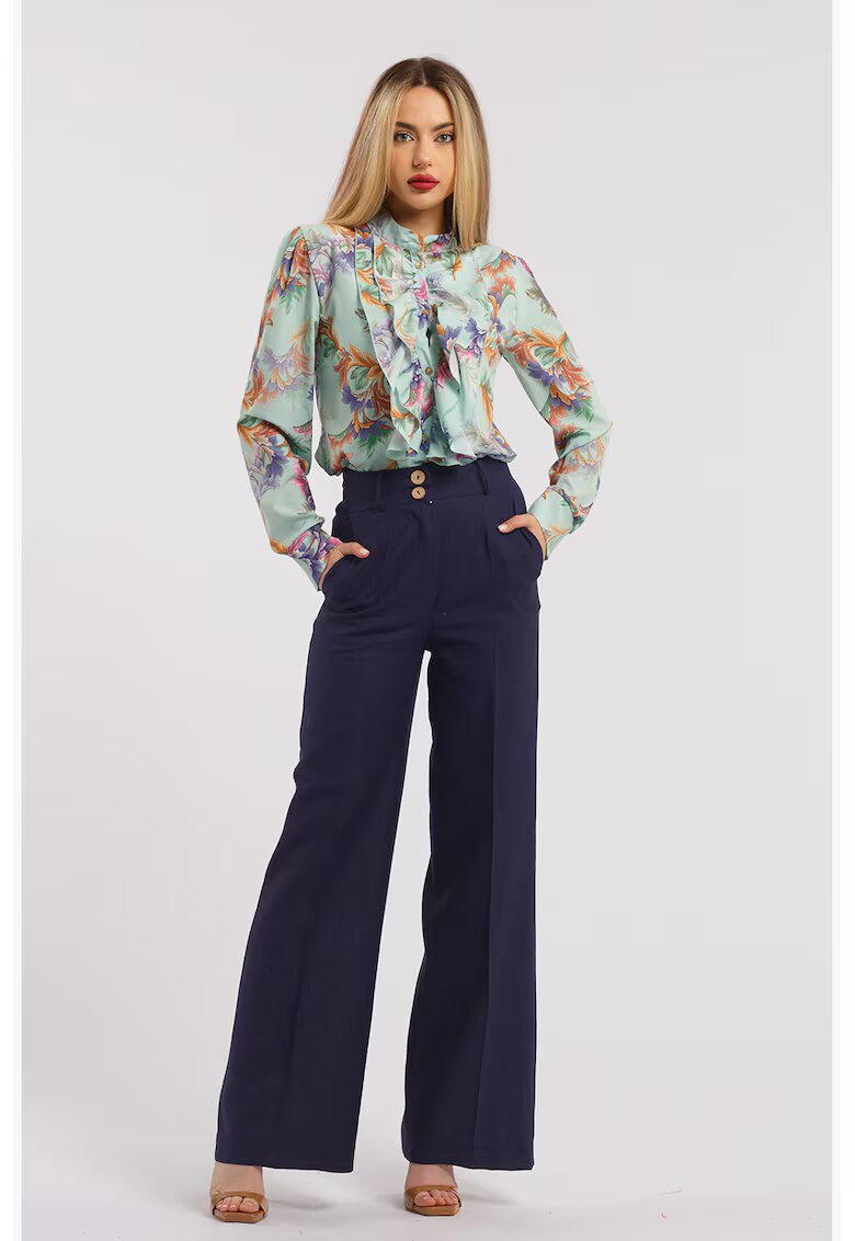 CAMISSI Pantaloni drepti cu talie inalta - Bleumarin
