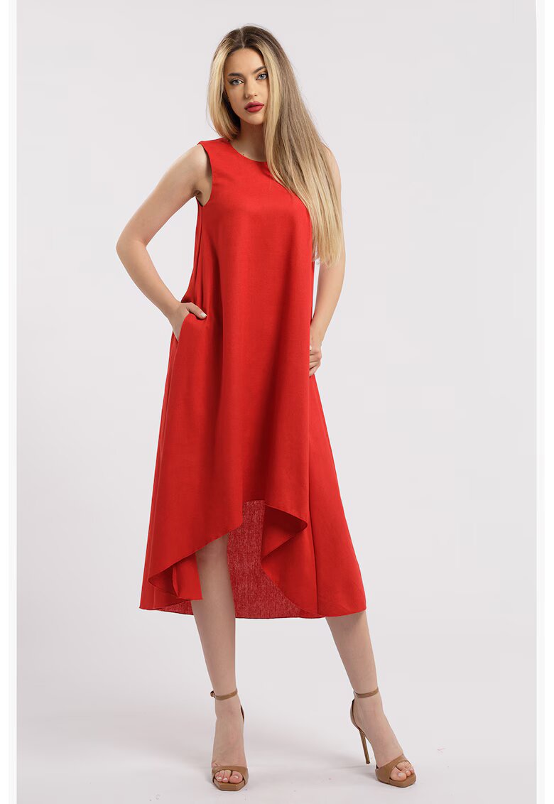 CAMISSI Rochie asimetrica din in - Rosu