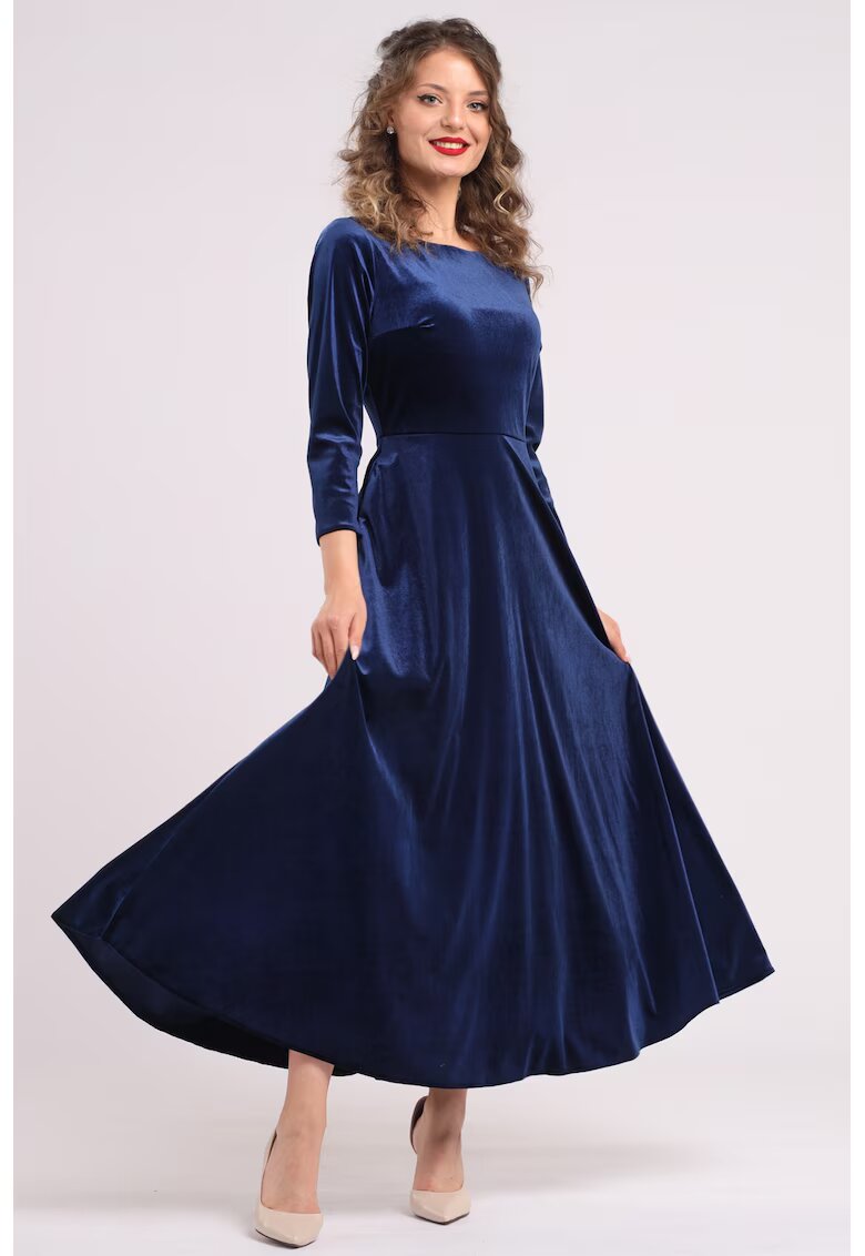CAMISSI Rochie cu aspect de catifea si buzunare laterale - Albastru inchis