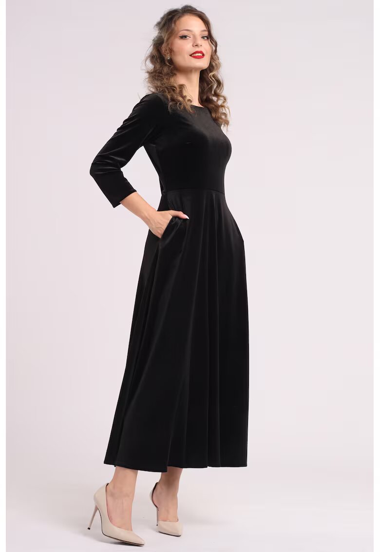 CAMISSI Rochie cu aspect de catifea si buzunare laterale - Negru