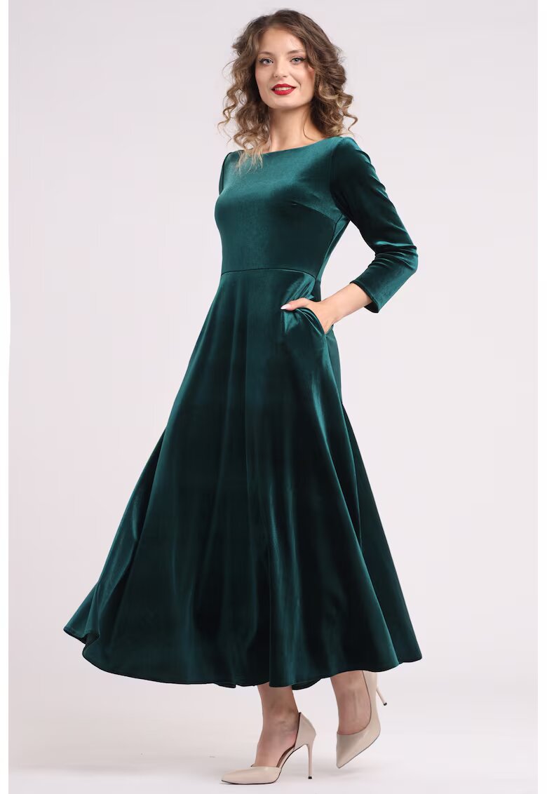 CAMISSI Rochie cu aspect de catifea si buzunare laterale - Verde