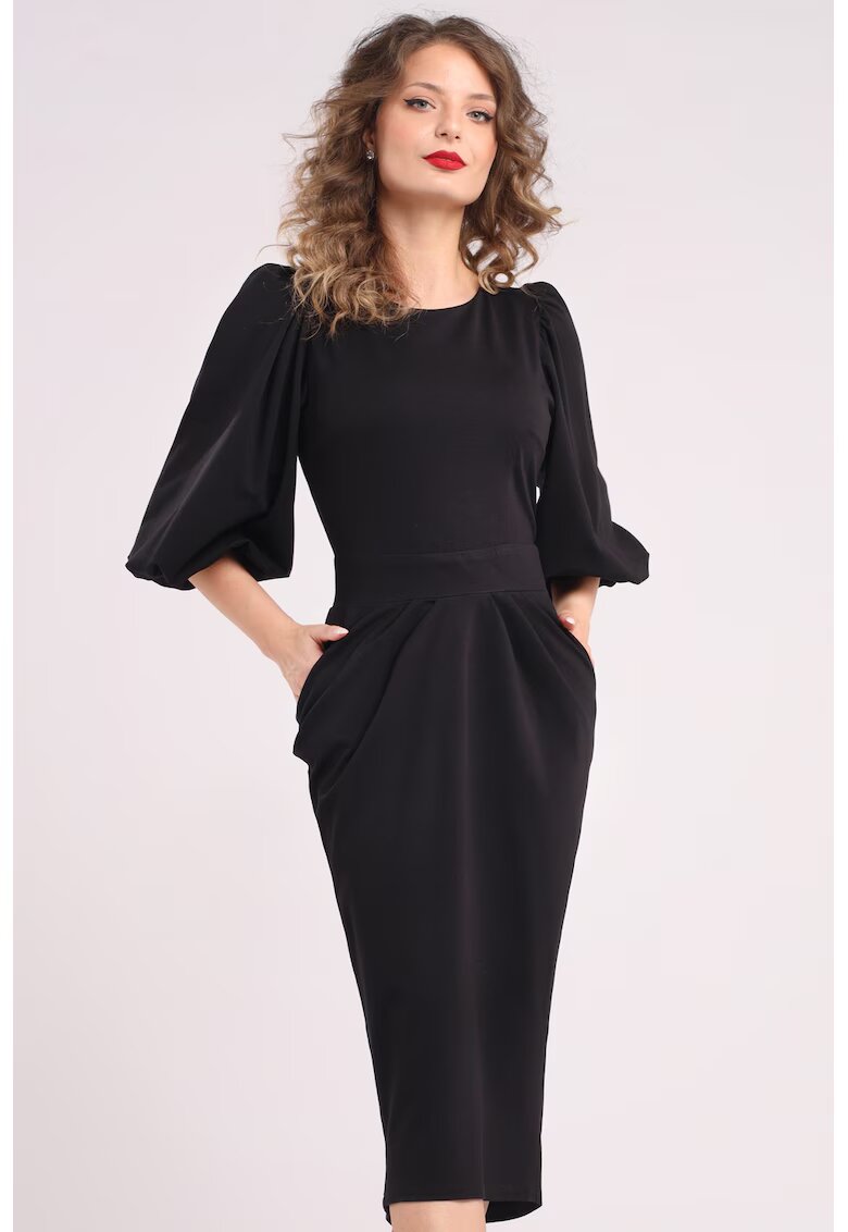 CAMISSI Rochie cu croiala creion si maneci bufante - Negru