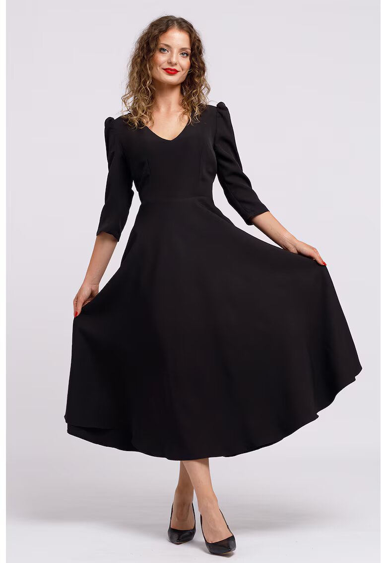 CAMISSI Rochie cu croiala in A si maneci bufante - Negru