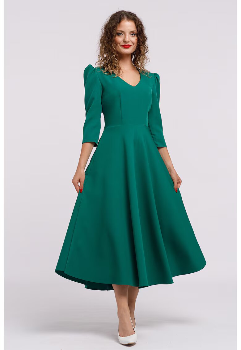 CAMISSI Rochie cu croiala in A si maneci bufante - Verde aquamarin