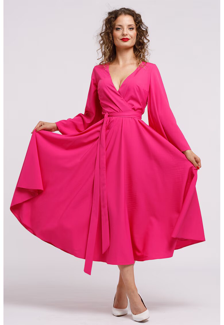 CAMISSI Rochie cu croiala petrecuta si decolteu in V - Fucsia