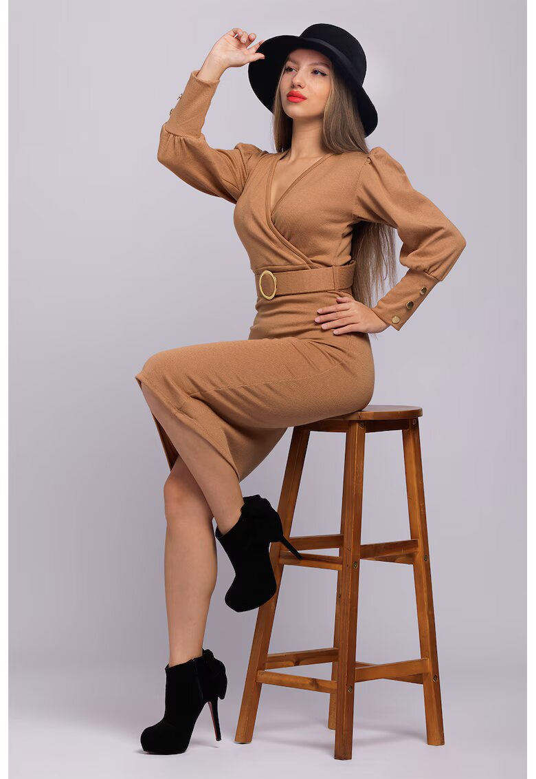 CAMISSI Rochie cu decolteu in V - Maro scortisoara