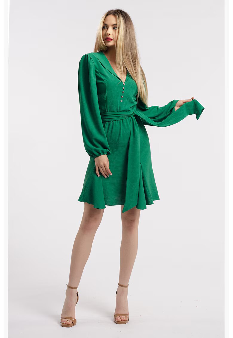 CAMISSI Rochie cu terminatie asimetrica si decolteu in V - Verde