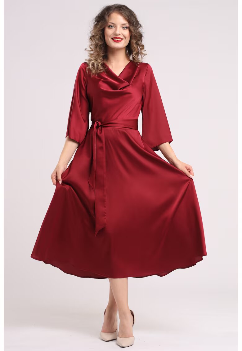 CAMISSI Rochie din satin cu decolteu drapat - Visiniu