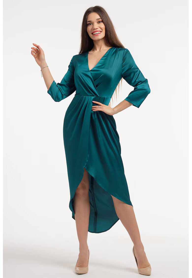 CAMISSI Rochie din satin cu decolteu in V - Verde persan