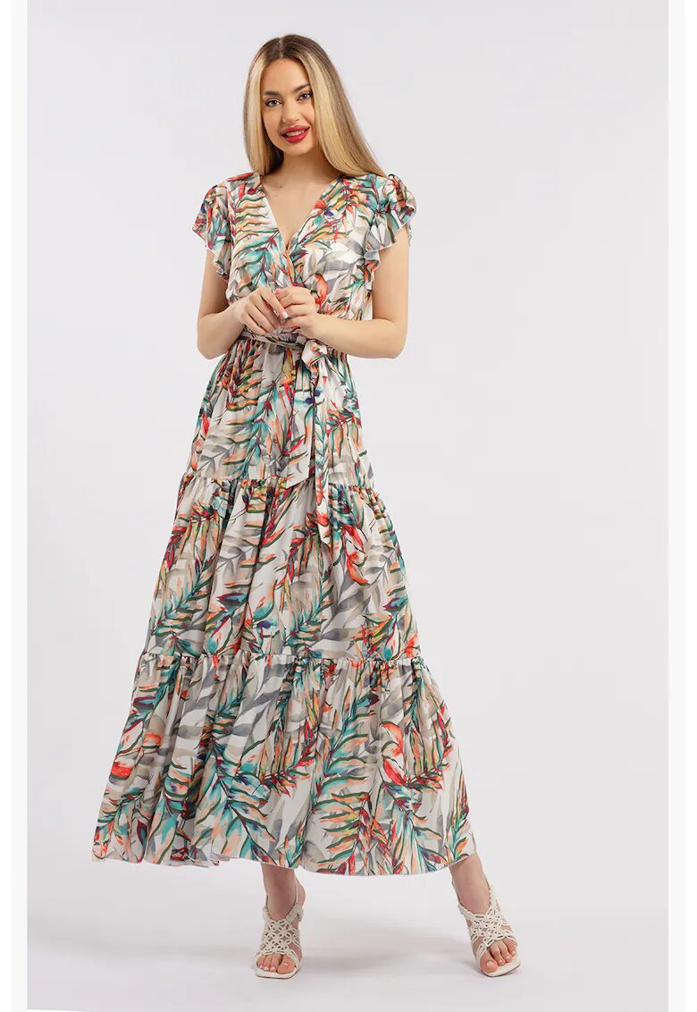 CAMISSI Rochie lunga cu decolteu in V - Multicolor