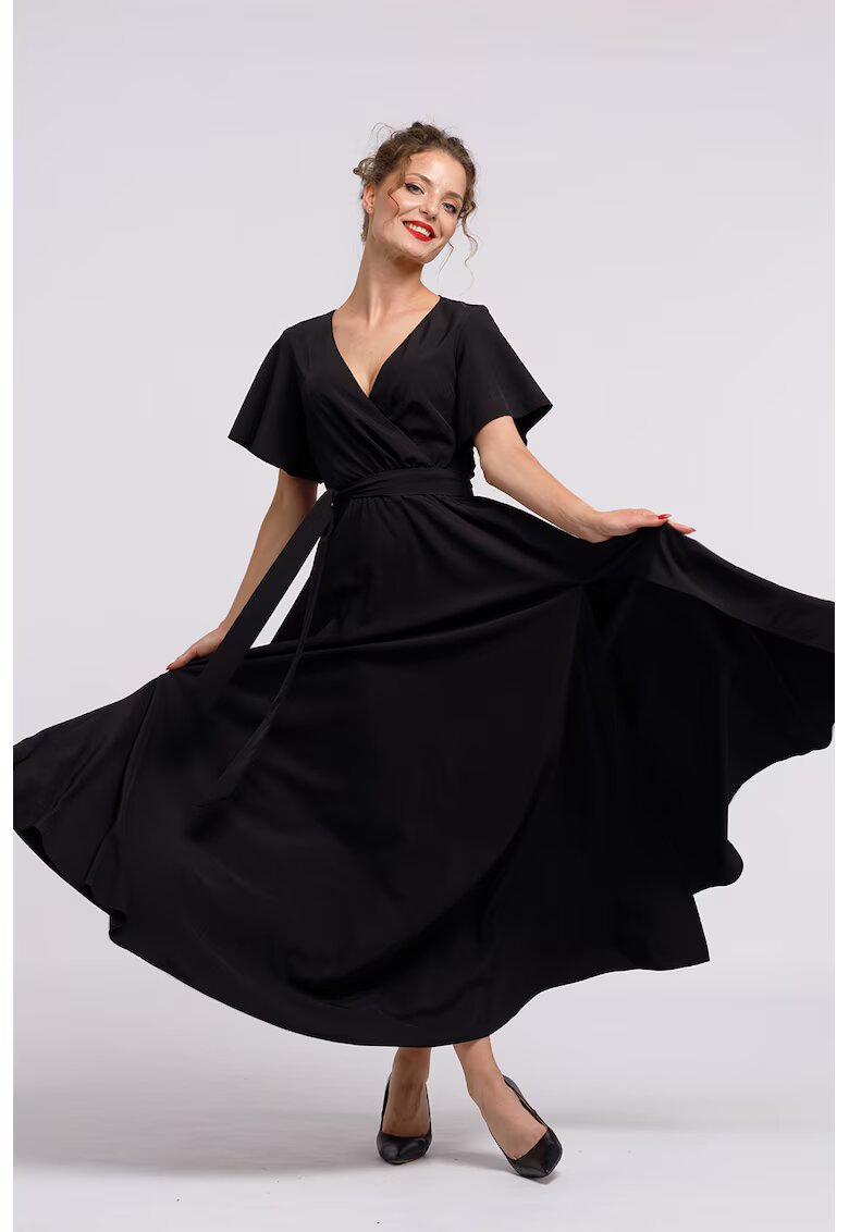 CAMISSI Rochie lunga evazata cu slit lateral la terminatie - Negru