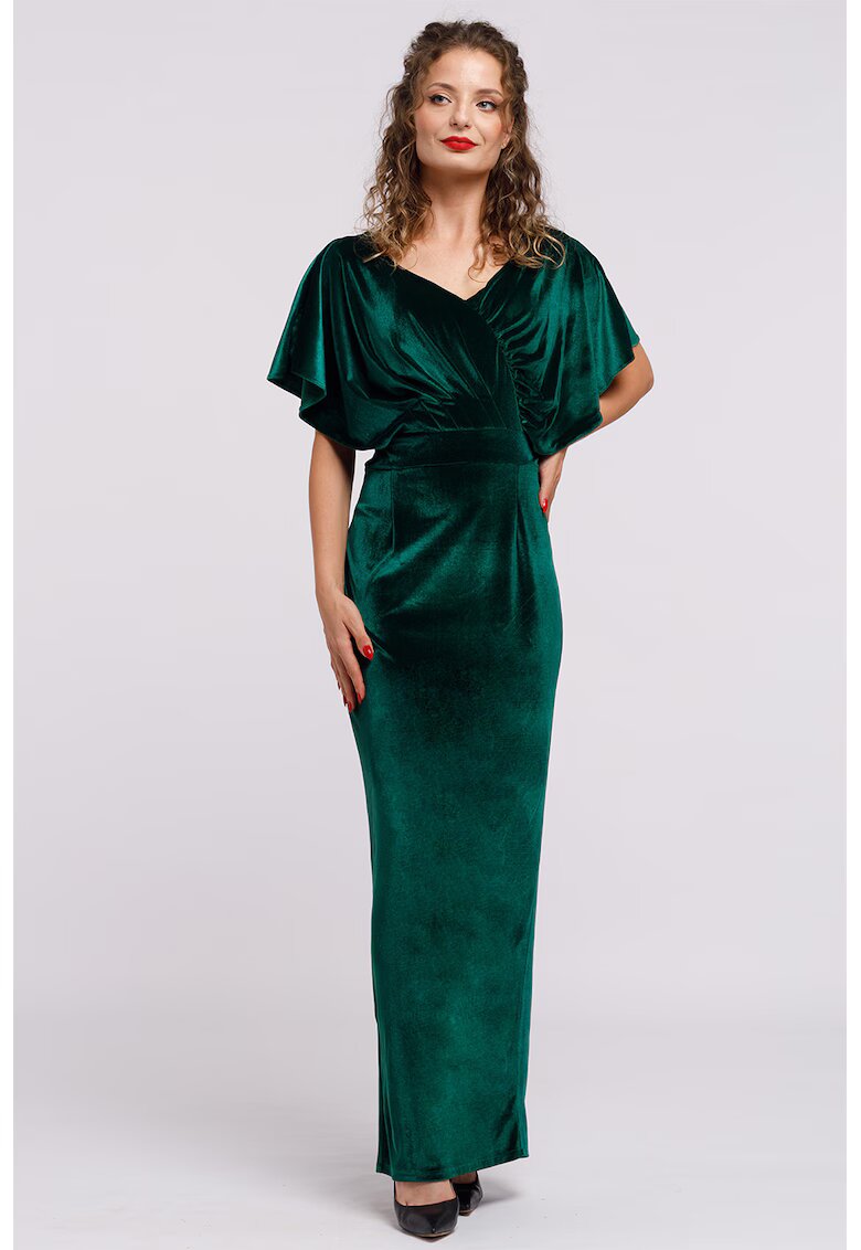 CAMISSI Rochie maxi catifelata cu decolteu in V - Verde inchis