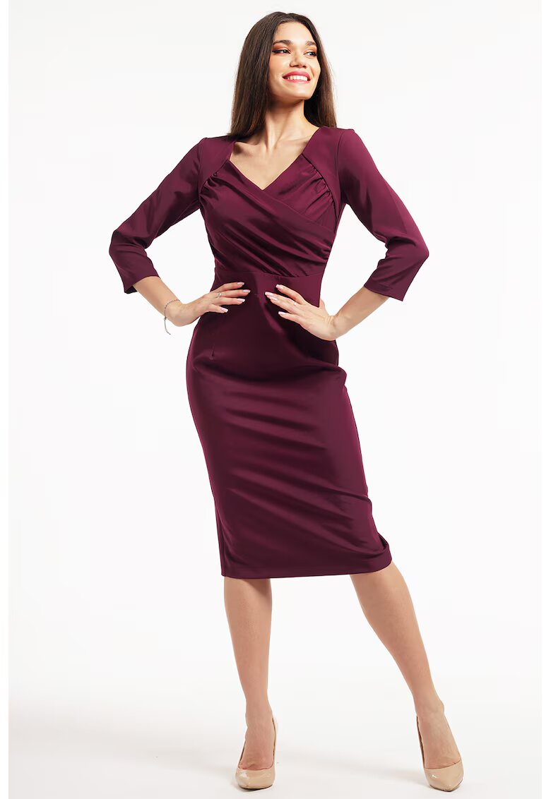 CAMISSI Rochie midi cu decolteu in V si slit pe spate - Violet tyrian