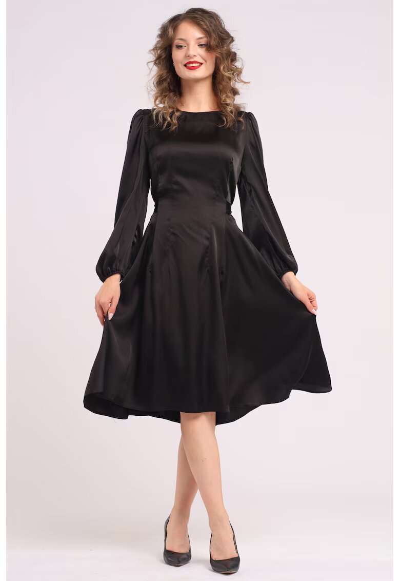 CAMISSI Rochie midi din matase cu croiala evazata - Negru