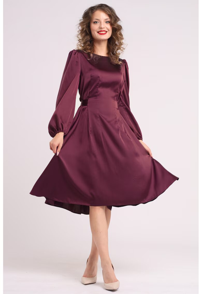 CAMISSI Rochie midi din matase cu croiala evazata - Visiniu
