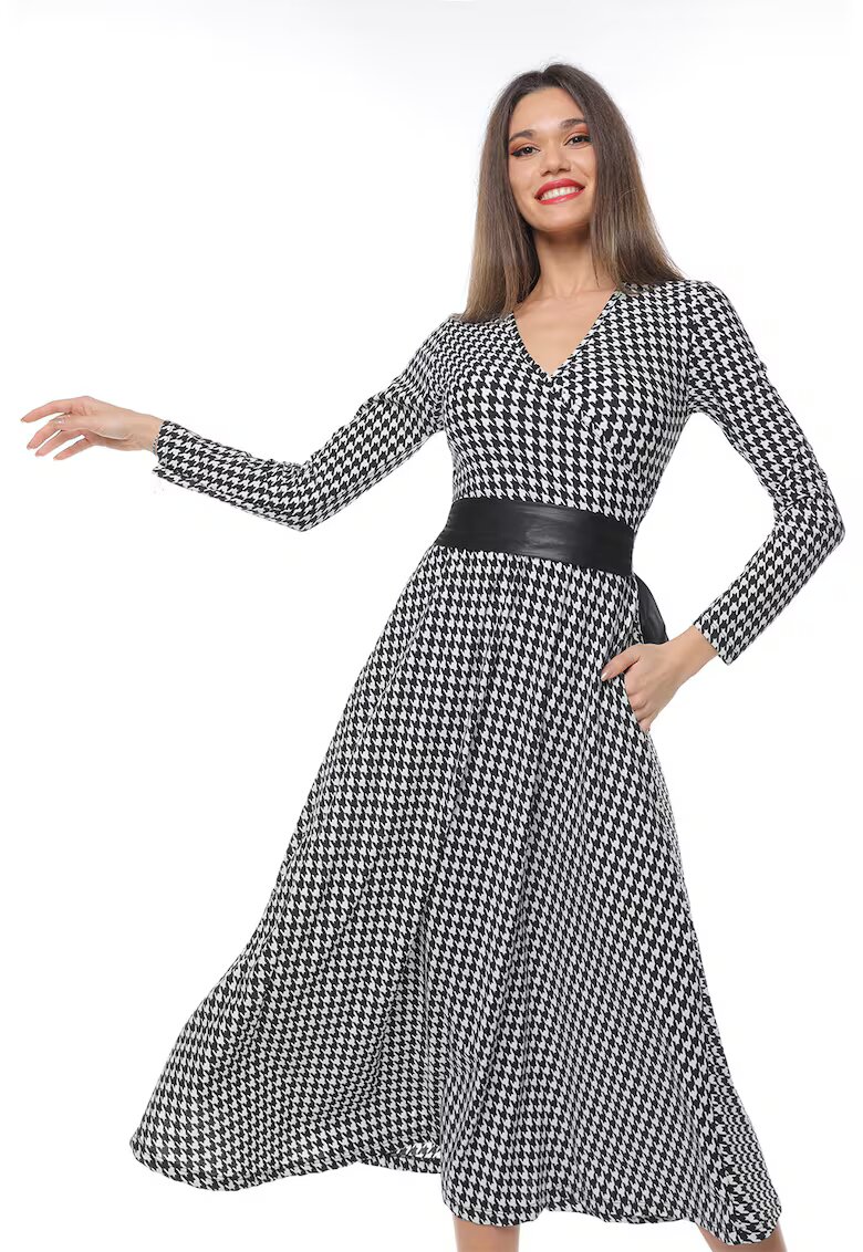 CAMISSI Rochie midi evazata - Alb/Negru stins