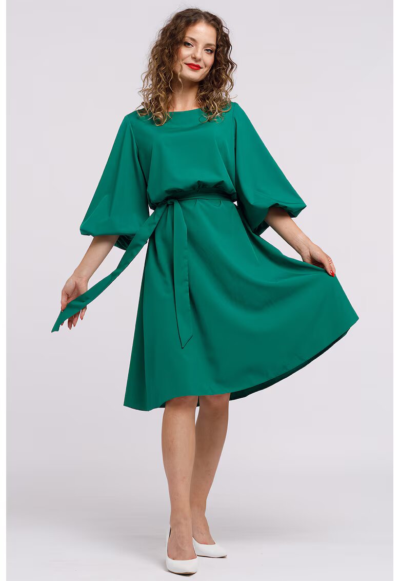 CAMISSI Rochie midi evazata cu cordon - Verde padure