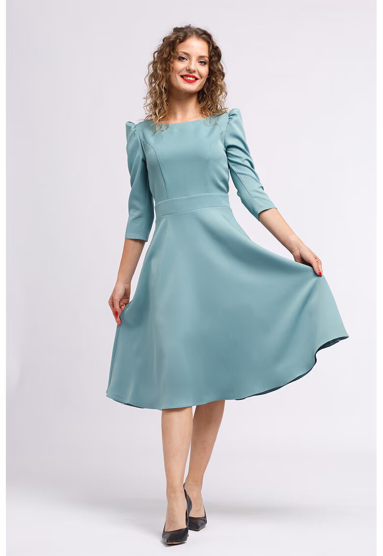 CAMISSI Rochie midi evazata cu fermoar - Albastru petrol