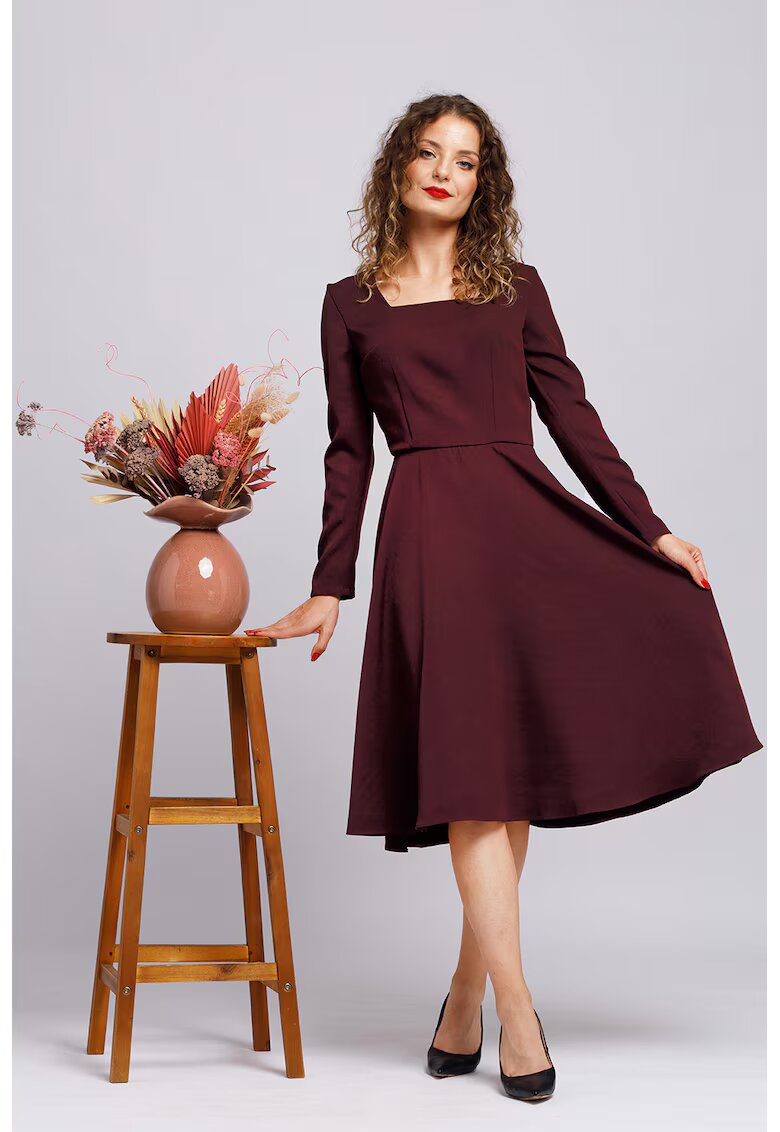 CAMISSI Rochie midi evazata - Visiniu