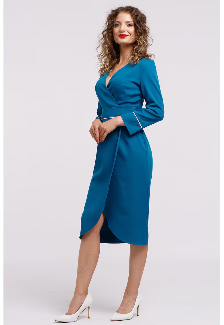 CAMISSI Rochie midi petrecuta cu decolteu in V - Albastru inchis