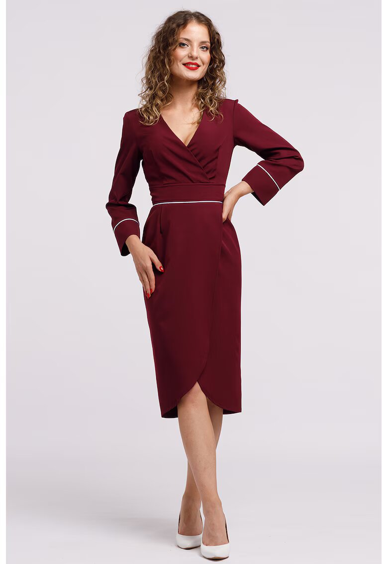CAMISSI Rochie midi petrecuta cu decolteu in V - Rosu inchis