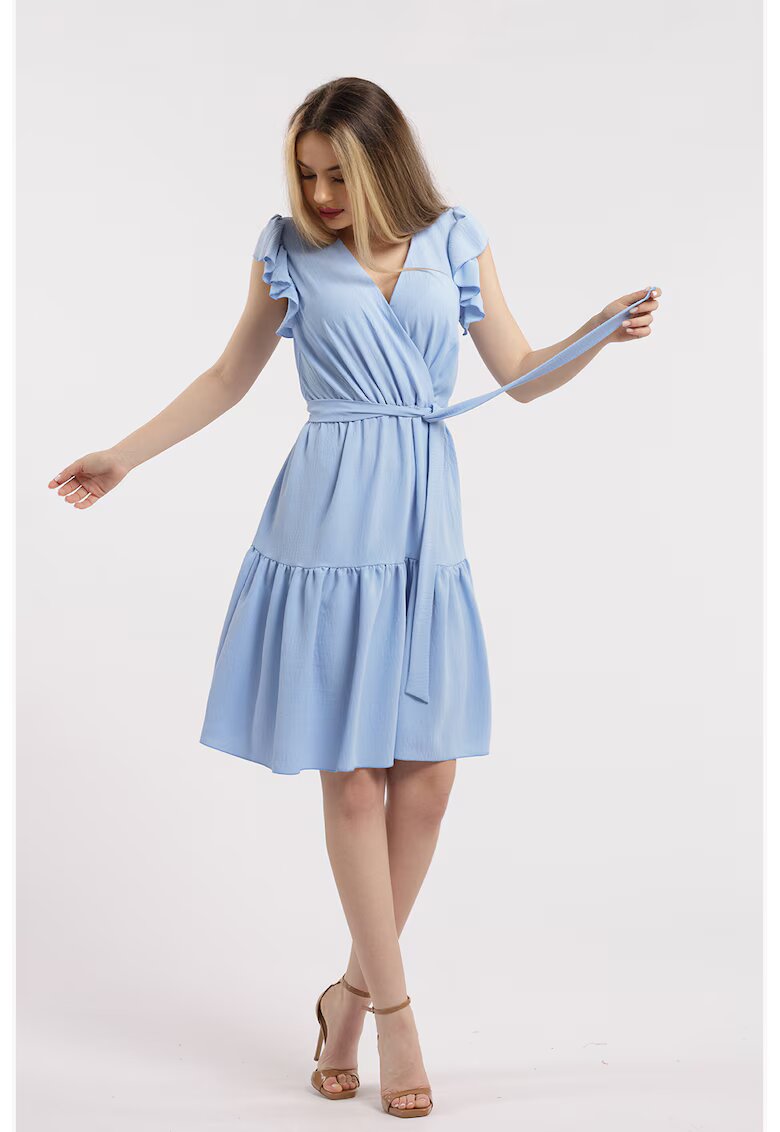 CAMISSI Rochie scurta cu decolteu in V - Albastru azur