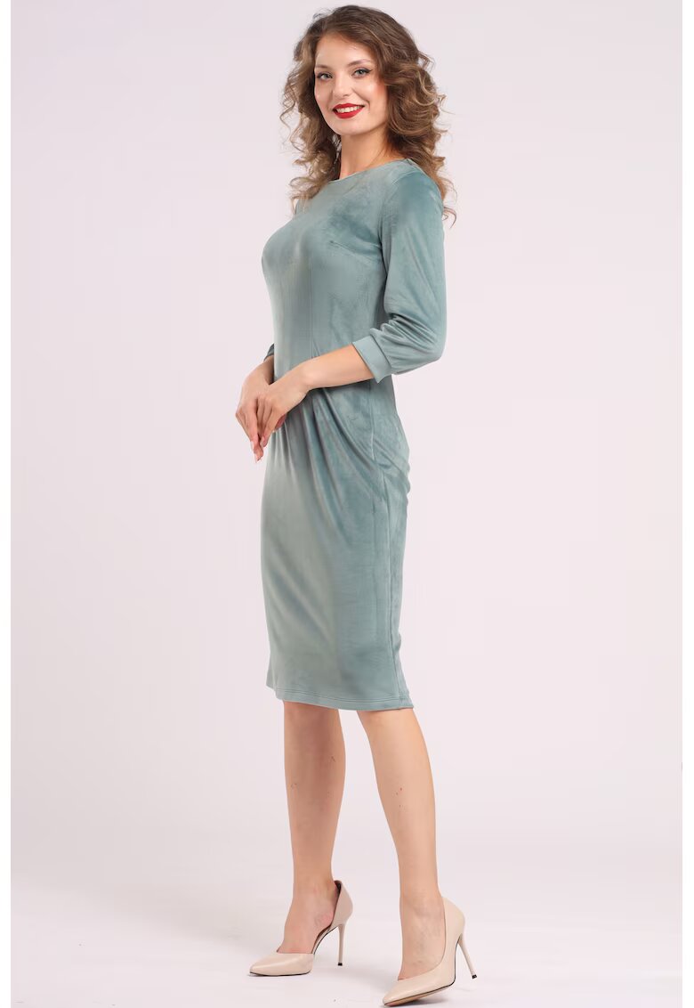 CAMISSI Rochie uni cu maneci lungi - Albastru prafuit