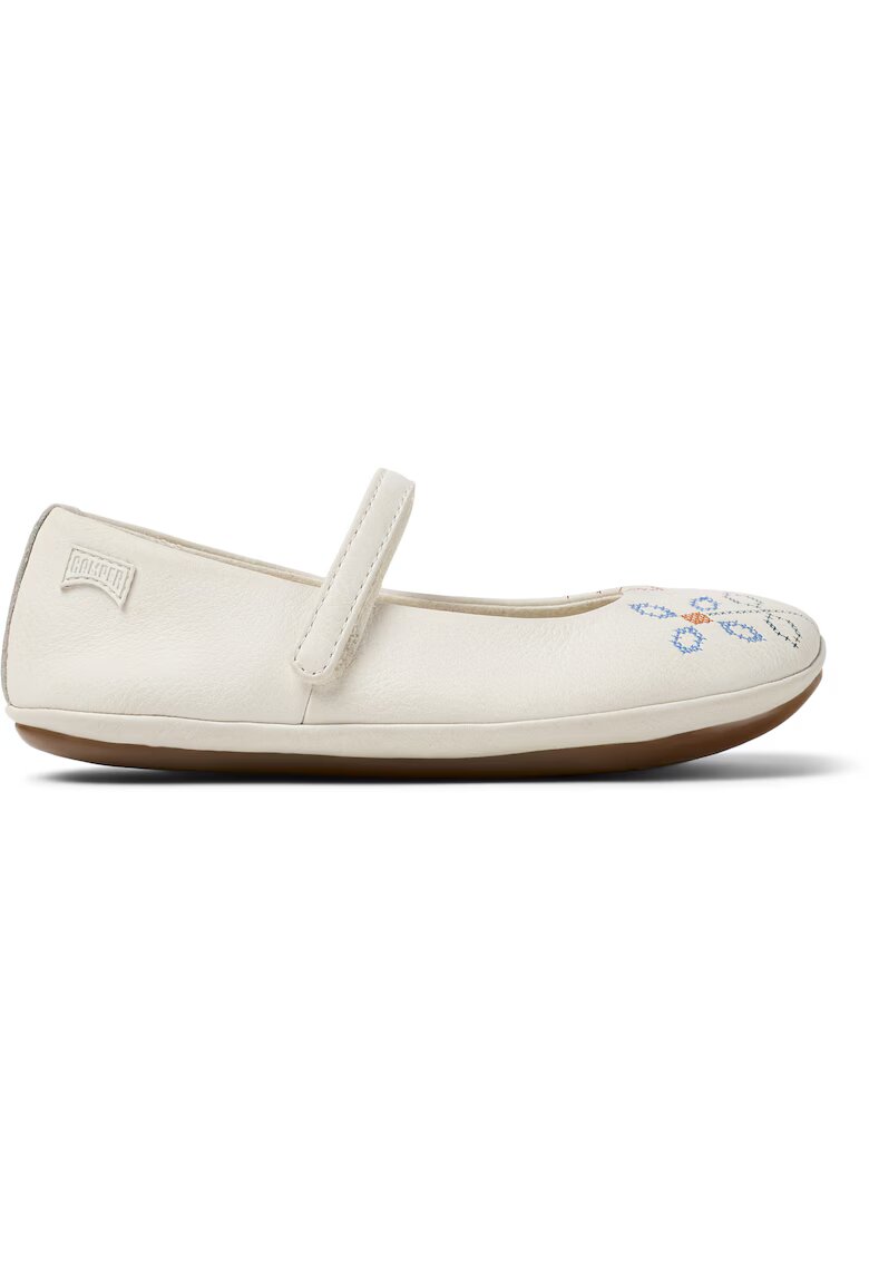 Camper Balerini de piele cu velcro si model Ballerinas Right - Alb