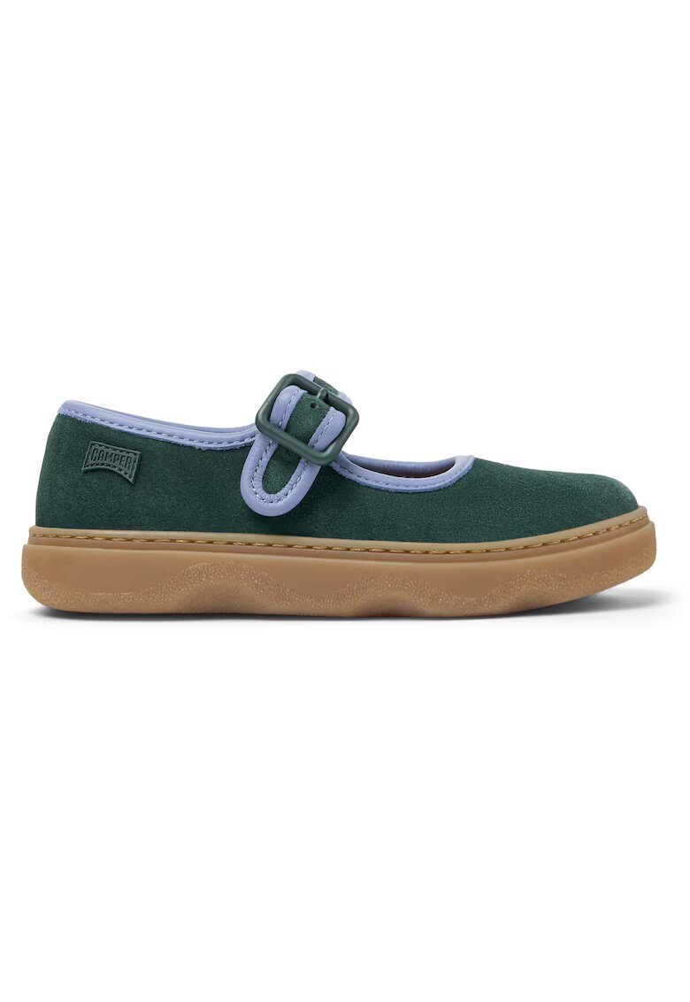 Camper Balerini Mary Jane de piele intoarsa Kiddo - Verde inchis