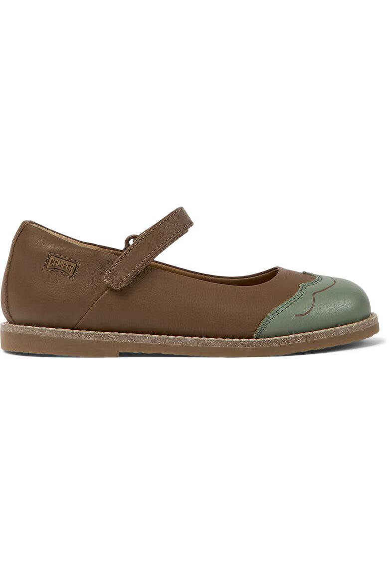 Camper Balerini Mary Jane din piele Savina Twins 8515 - Verde/Maro