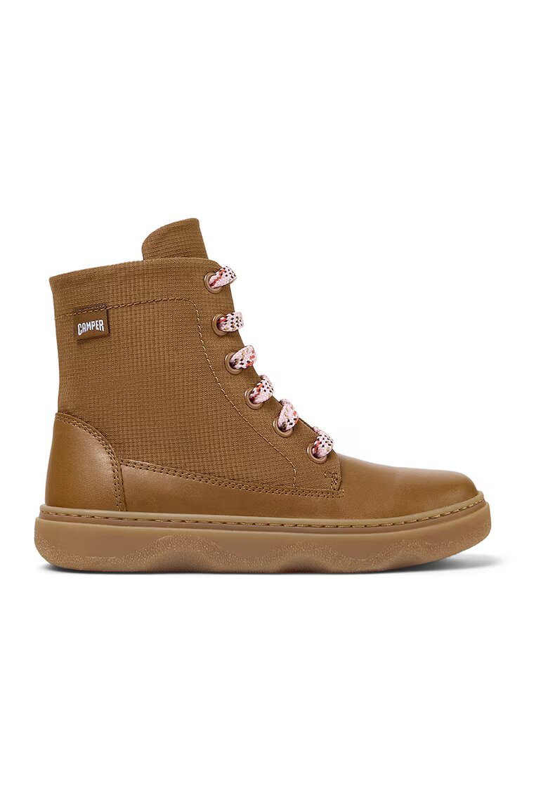 Camper Ghete de piele cu garnituri din material textil - Maro scortisoara