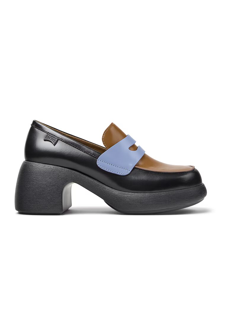 Camper Pantofi din piele cu toc masiv Twins - Negru/Maro deschis/Albastru deschis